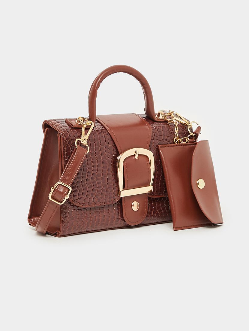 women textured brown pu structured handbag - 21971473 - Standard Image - 3