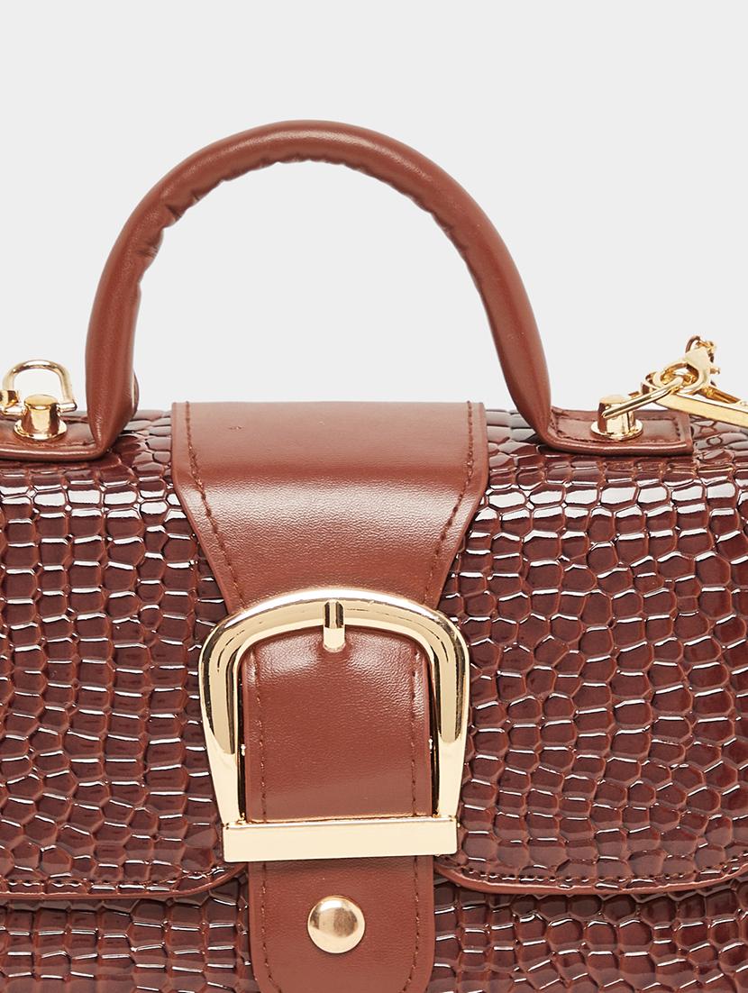 women textured brown pu structured handbag - 21971473 - Standard Image - 5