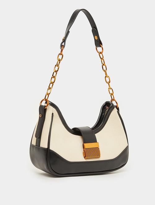 colorblocked pu handbag with chain detail - 21971477 -  Standard Image - 0
