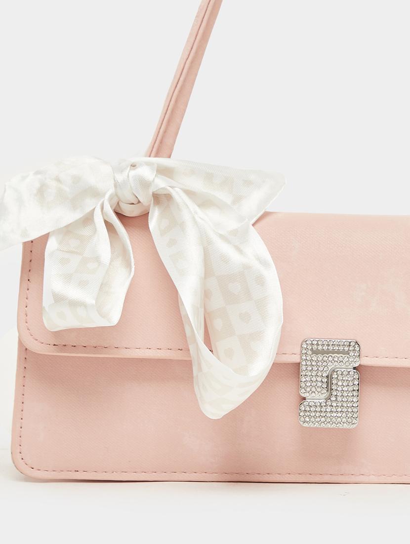 pink handbag with scarf party bag - 21971479 - Standard Image - 3