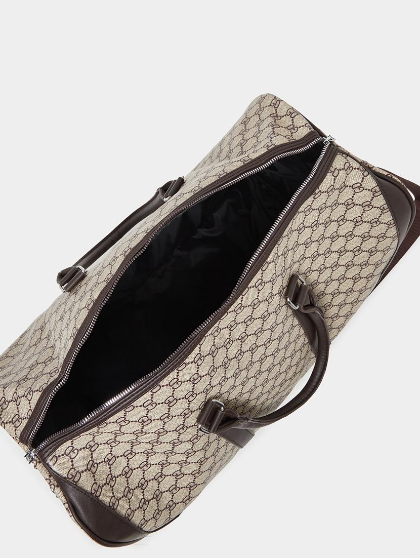printed brown synthetic leather duffle bag - 21971480 - Standard Image - 3