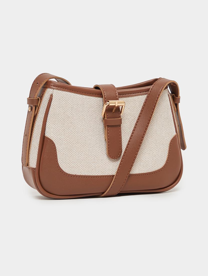 women color block sling bag with buckle 