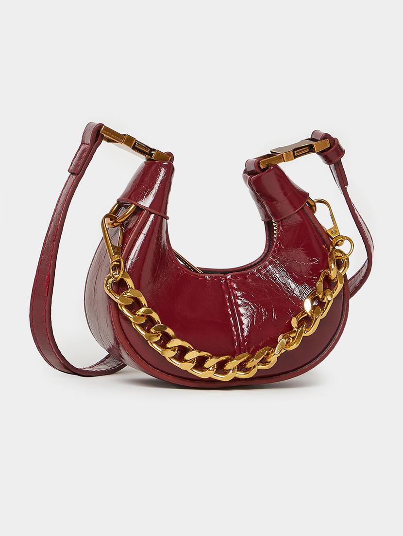 chain strap structured burgundy sling bag