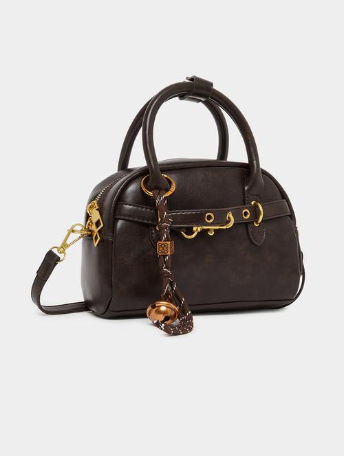 brown textured belt lock detail handbag - 21971486 -  Standard Image - 0