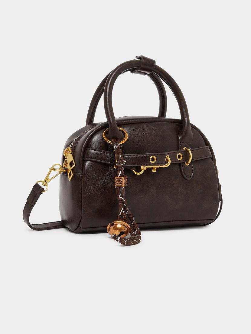 brown textured belt lock detail handbag - 21971486 -  Zoom Image - 0