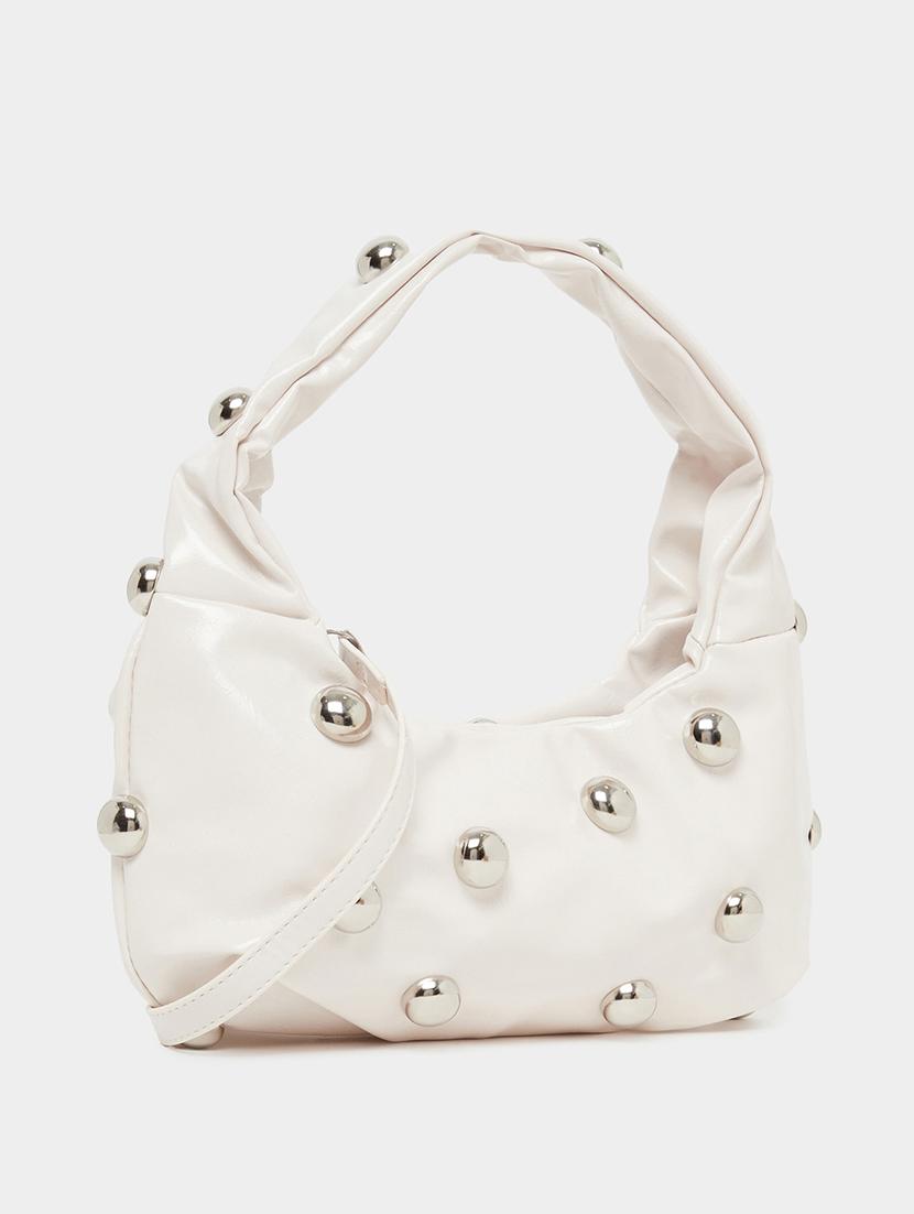 white pu handbag with embellishments