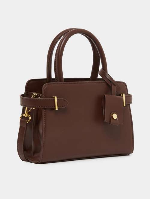 solid brown pu leather handbag - 21971490 - Standard Image - 0
