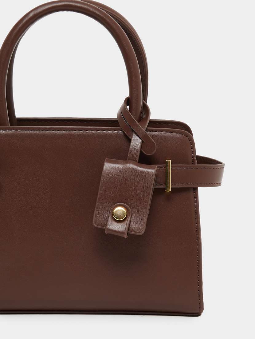 solid brown pu leather handbag - 21971490 - Standard Image - 5