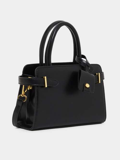 black pu leather belt detail handbag - 21971491 - Standard Image - 0