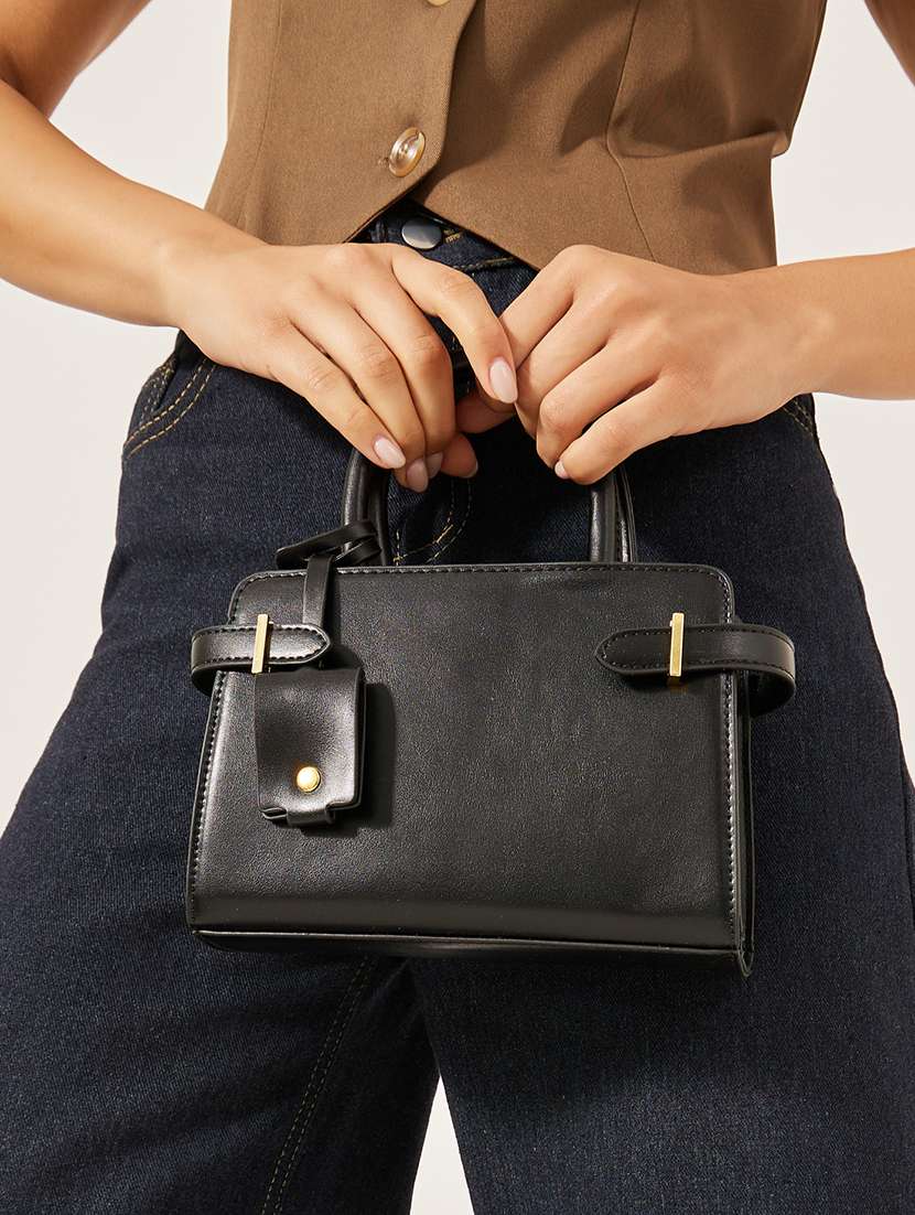 black pu leather belt detail handbag - 21971491 - Standard Image - 3