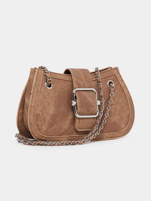 brown solid buckle flap hnadbag - 21971492 -  Standard Image - 0