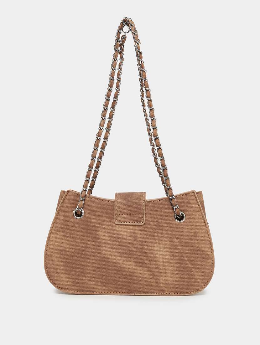 brown solid buckle flap hnadbag - 21971492 - Standard Image - 3