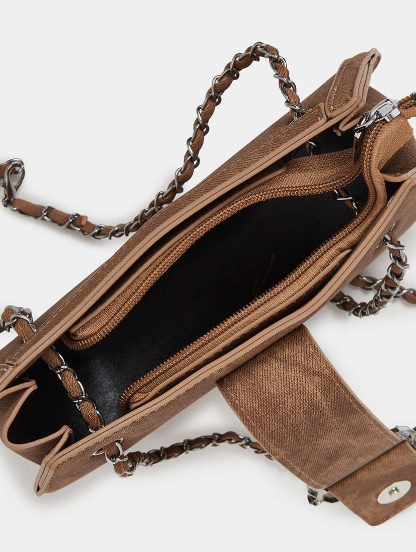 brown solid buckle flap hnadbag - 21971492 - Standard Image - 5