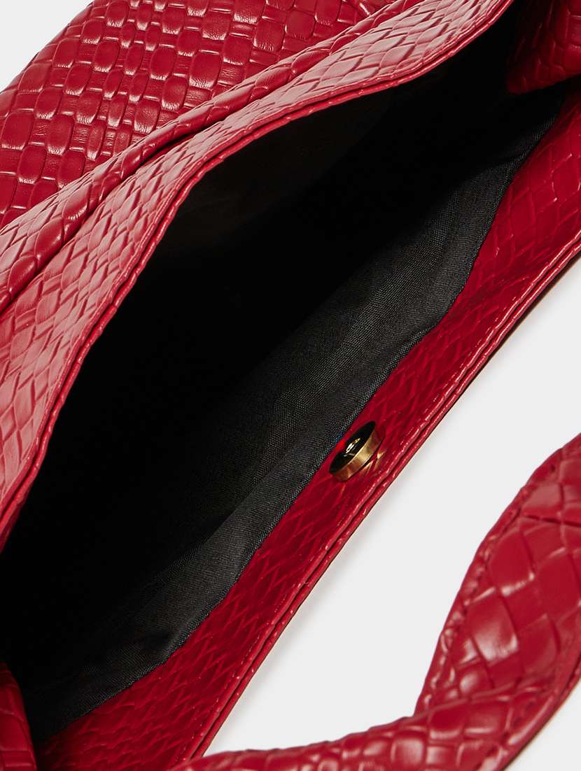 Red Woven Textured Pu Shoulder Bag
