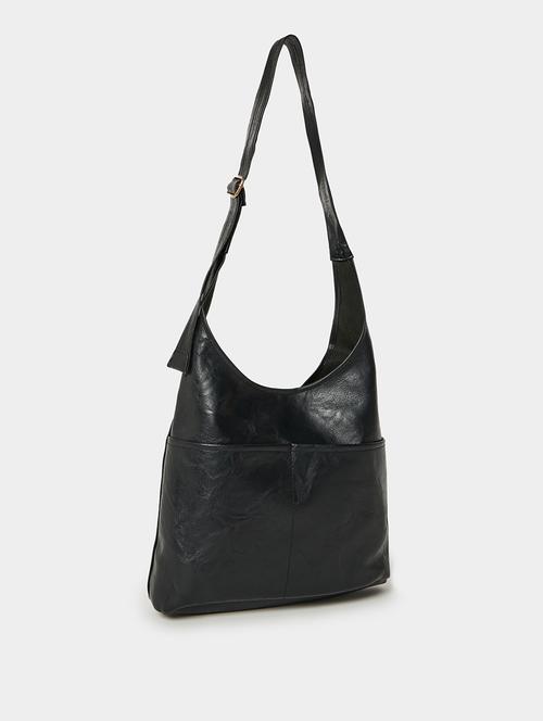 textured black pu leather shoulder bag - 21971498 - Standard Image - 0
