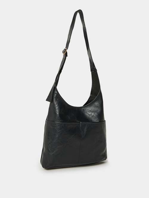 textured black pu leather shoulder bag