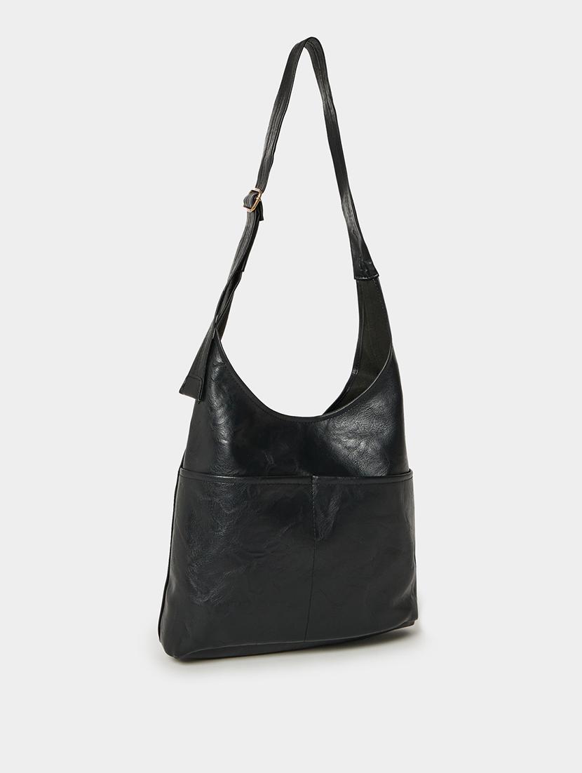 textured black pu leather shoulder bag - 21971498 - Zoom Image - 0