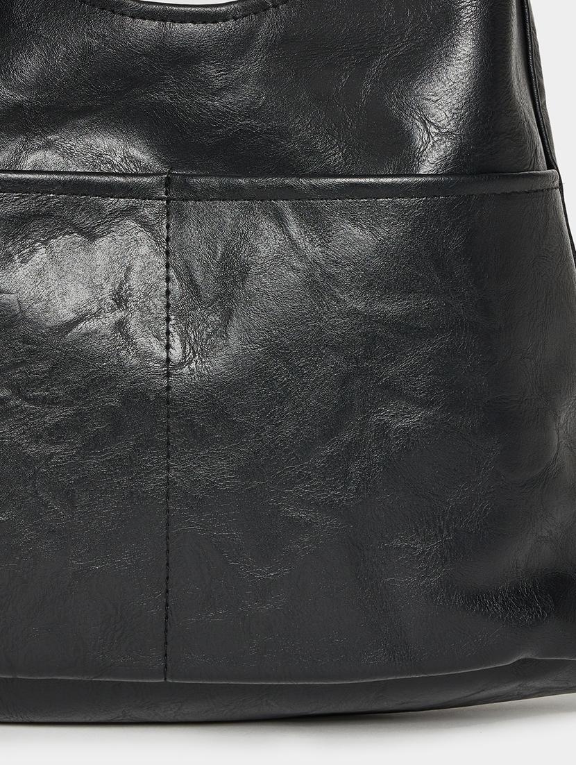 textured black pu leather shoulder bag - 21971498 - Standard Image - 5