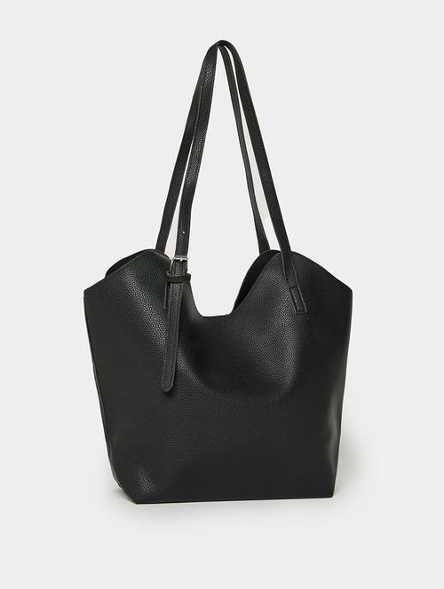 black pu solid shoulder bag handbag - 21971499 -  Standard Image - 0