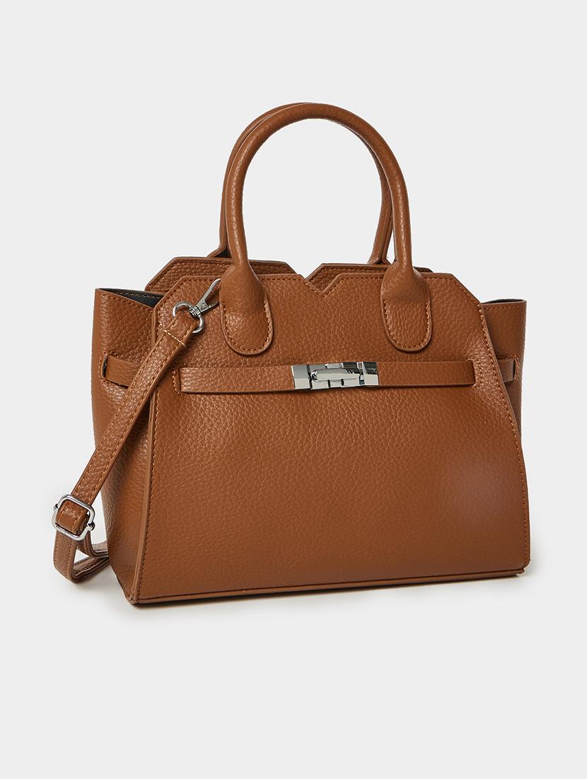 textured brown pu leather handheld bag - 21971502 - Standard Image - 3