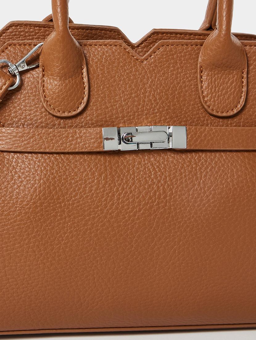 textured brown pu leather handheld bag - 21971502 - Standard Image - 5