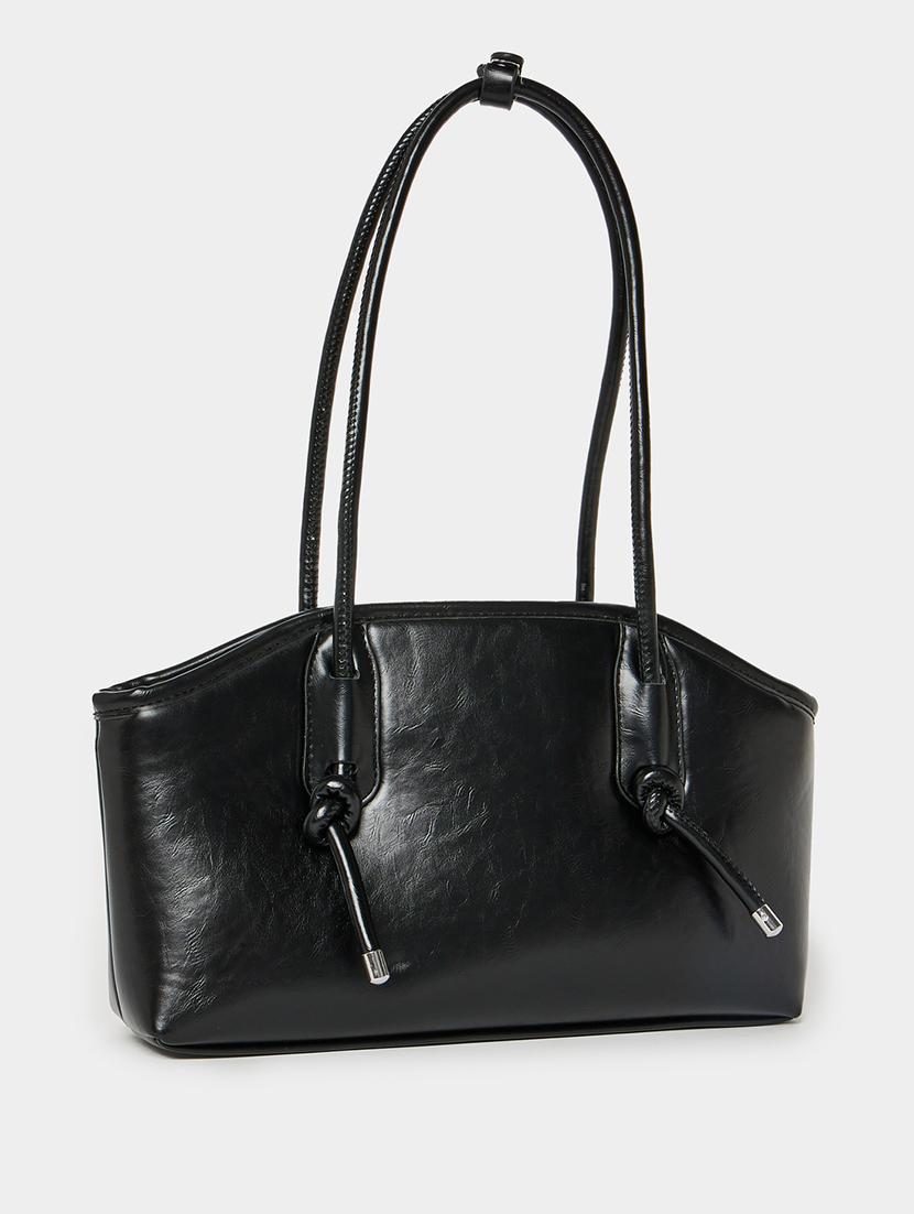 solids black shoulder bag with knots