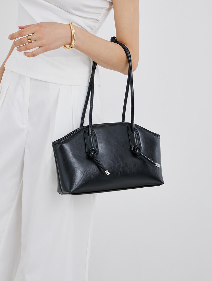 solids black shoulder bag with knots - 21971503 - Standard Image - 3
