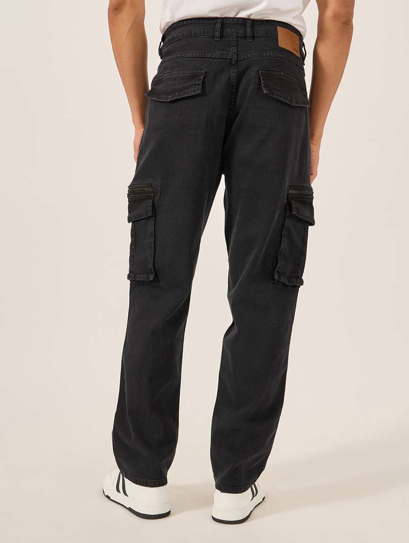 men black solid mid rise regular fit cargo - 21971525 -  Standard Image - 3
