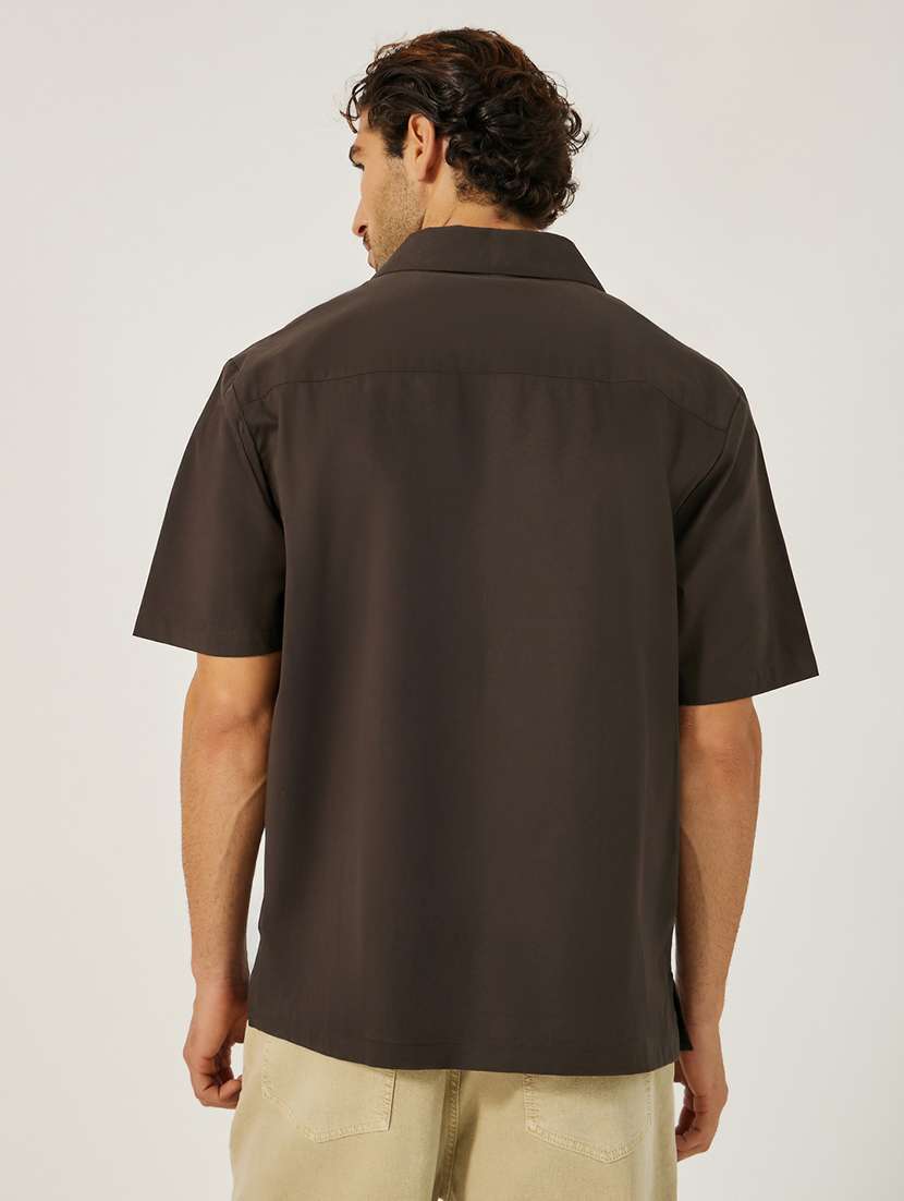 men patch work short sleeve loose fit casual shirt - 21971543 -  Standard Image - 3