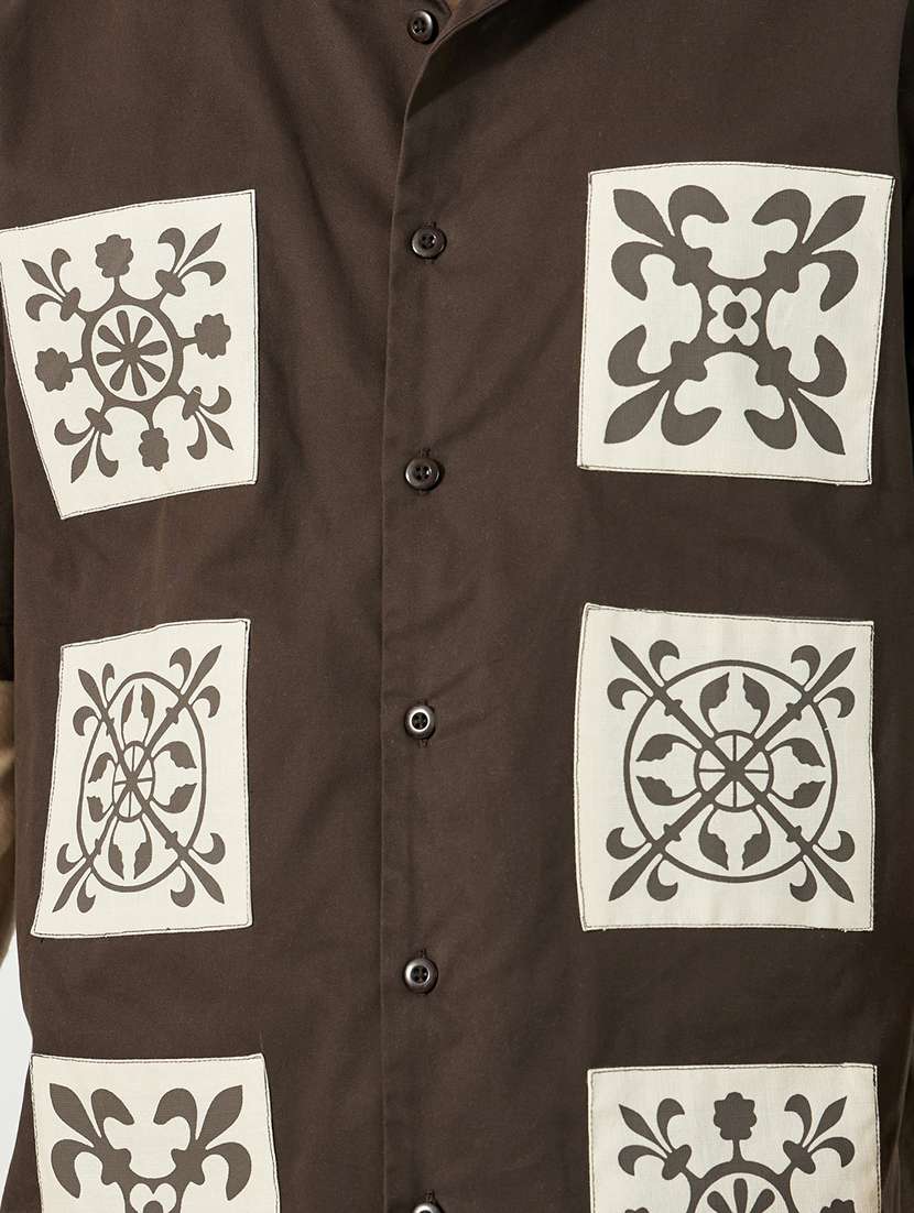 men patch work short sleeve loose fit casual shirt - 21971543 -  Standard Image - 5