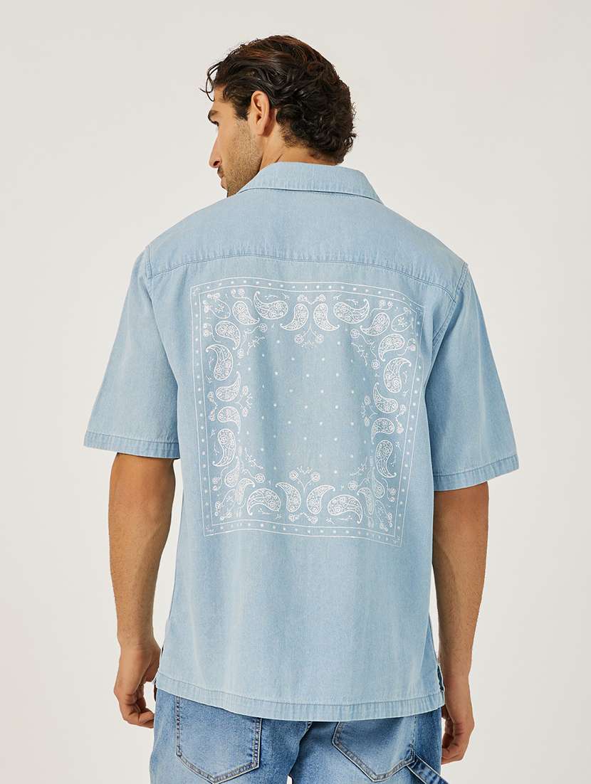 men paisley printed short sleeve loose fit casual shirt - 21971545 - Standard Image - 3