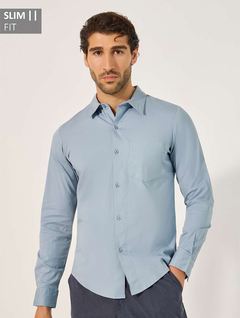 men solid long sleeve slim fit casual shirt - 21971546 -  Zoom Image - 0