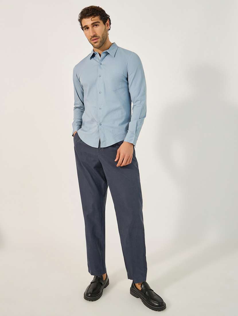 men solid long sleeve slim fit casual shirt - 21971546 - Standard Image - 3