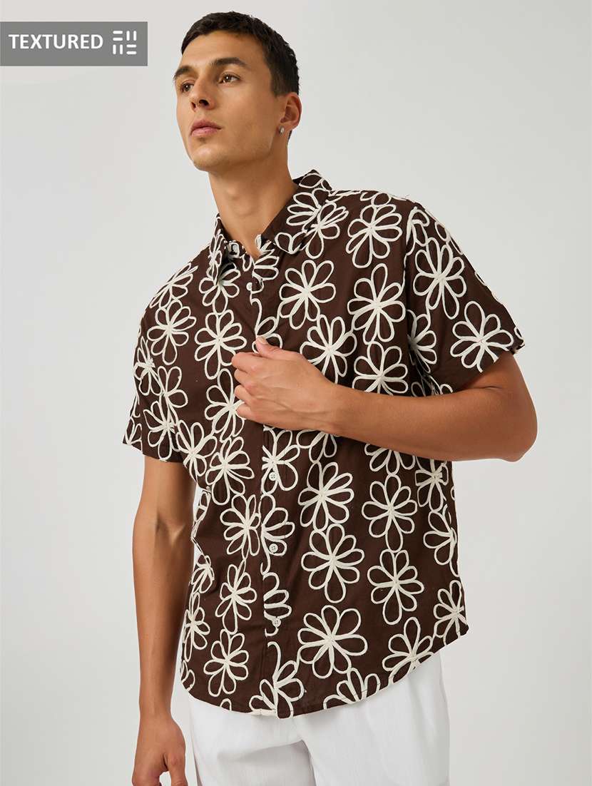 men textured short sleeve regular fit casual shirt