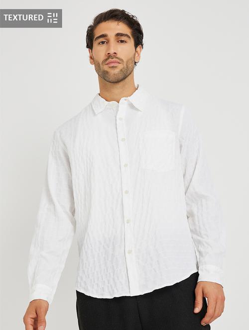 men textured long sleeve regular fit casual shirt - 21971551 - Standard Image - 0