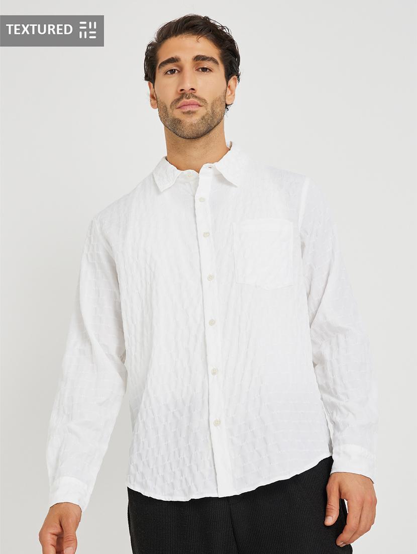 men textured long sleeve regular fit casual shirt - 21971551 - Zoom Image - 0
