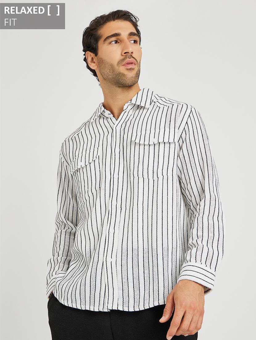 men striped long sleeve loose fit casual shirt - 21971553 -  Zoom Image - 0