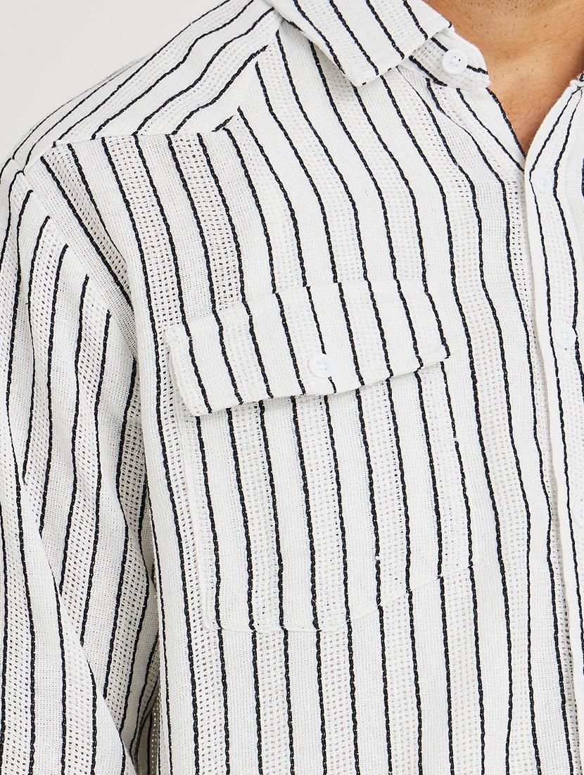 men striped long sleeve loose fit casual shirt - 21971553 - Standard Image - 3