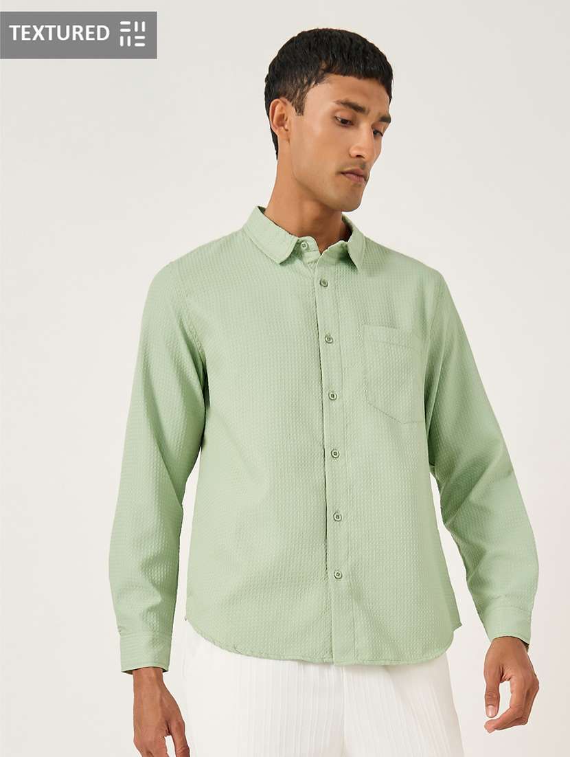 men textured long sleeve regular fit casual shirt