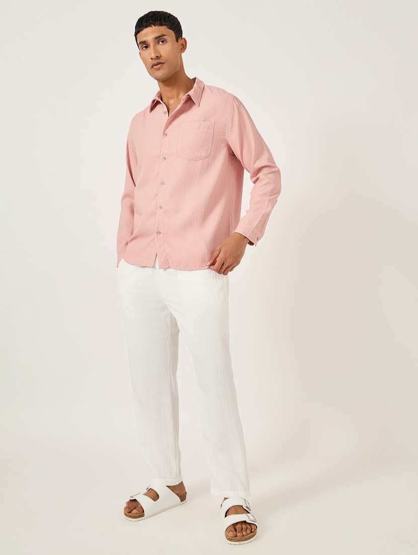 men textured long sleeve regular fit casual shirt - 21971555 -  Standard Image - 3