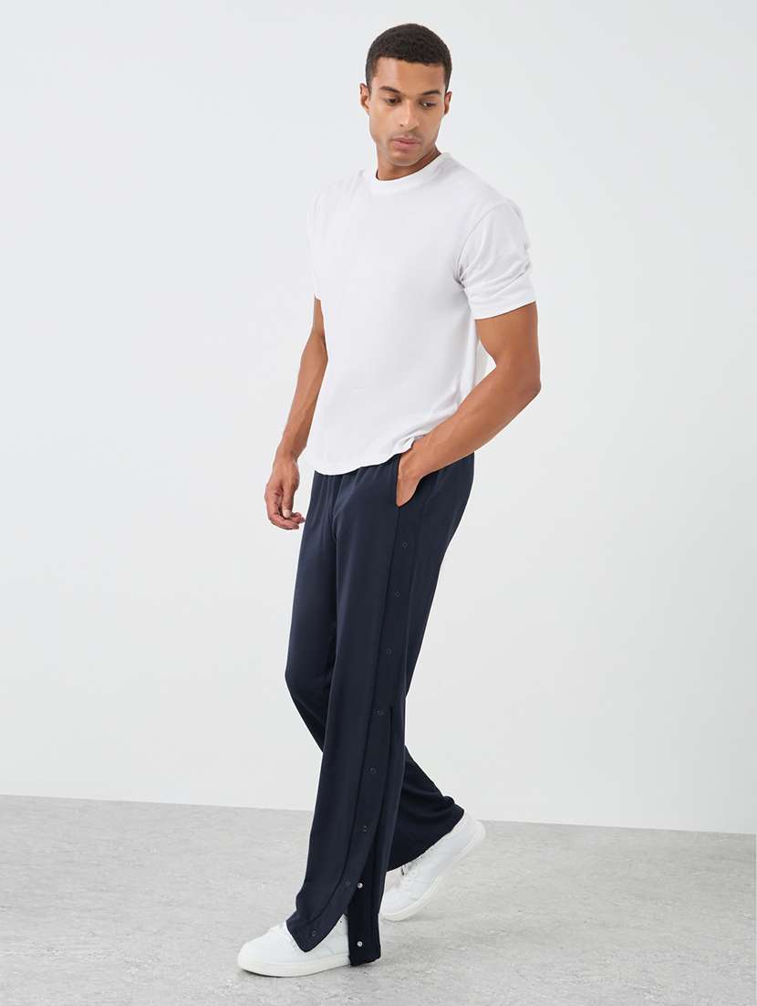 men navy blue solid relaxed fit full length track pant - 21971576 - Standard Image - 3
