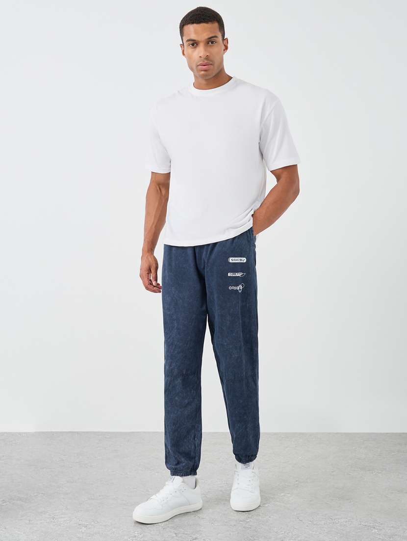 men navy blue placement print relaxed fit jogger - 21971577 -  Standard Image - 3