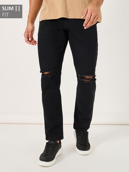 men slash knee mid rise full length jeans - 21971591 - Standard Image - 0