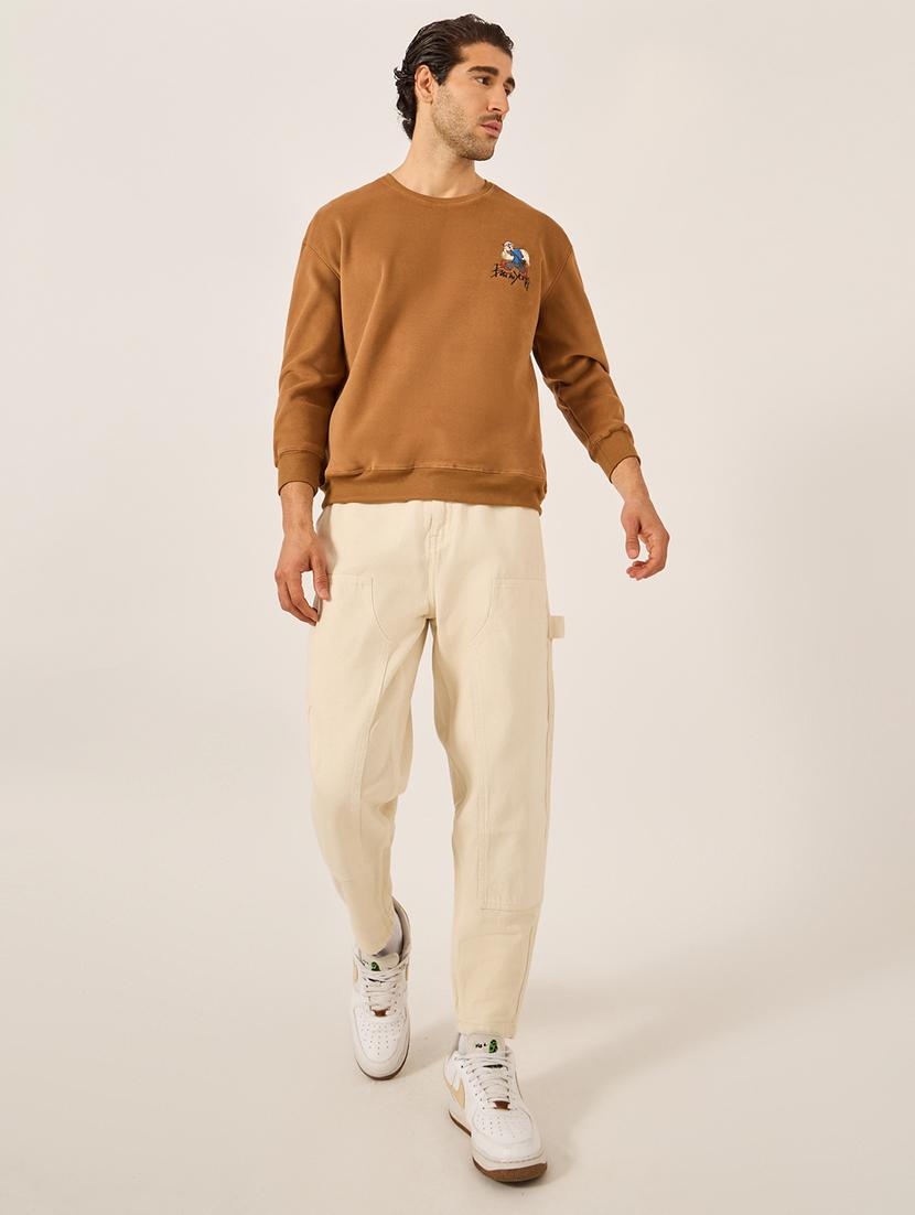 men cream solid mid rise relaxed fit jeans - 21971593 - Standard Image - 3