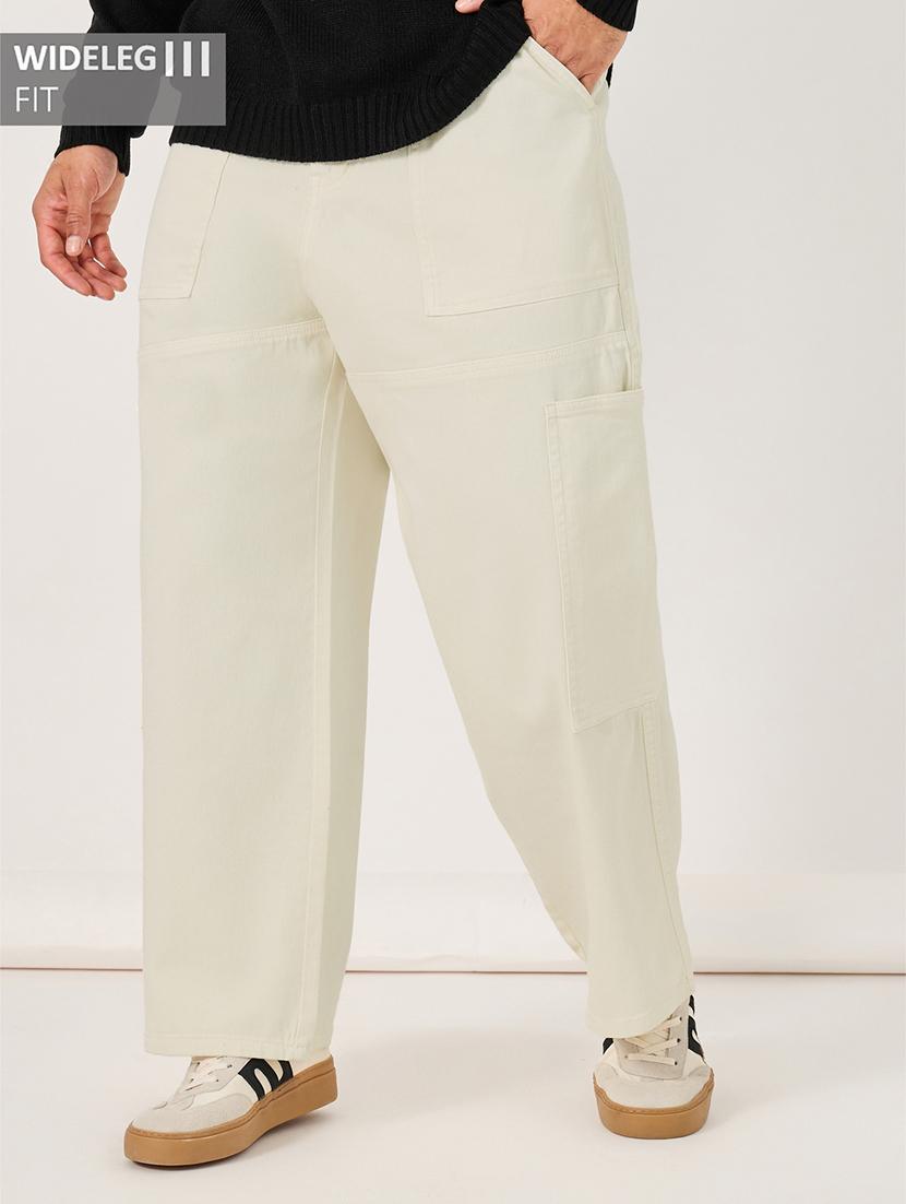 men off white solid mid rise baggy jeans - 21971595 - Zoom Image - 0