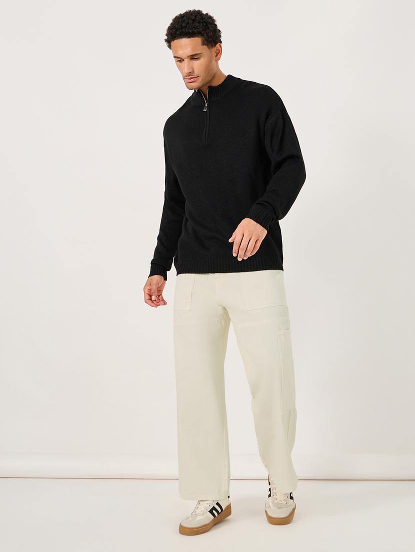 men off white solid mid rise baggy jeans - 21971595 - Standard Image - 3