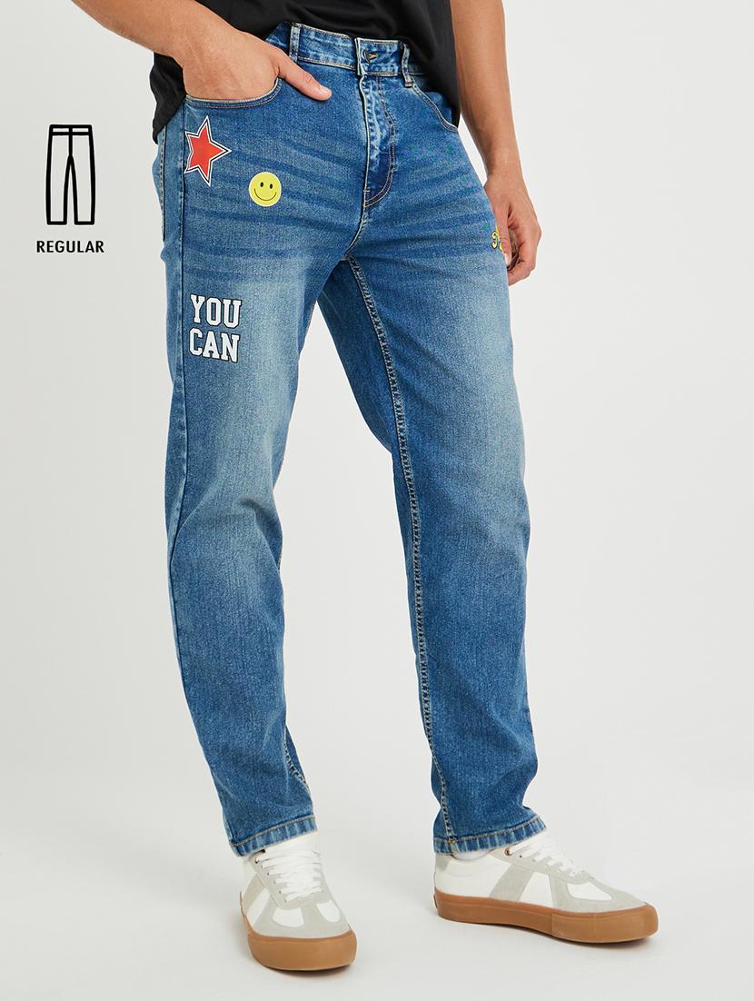 men printed mid rise full length jeans