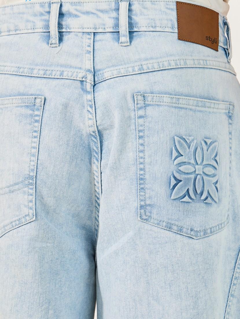 men light blue solid mid rise denim three - fourth shorts - 21971636 - Standard Image - 3