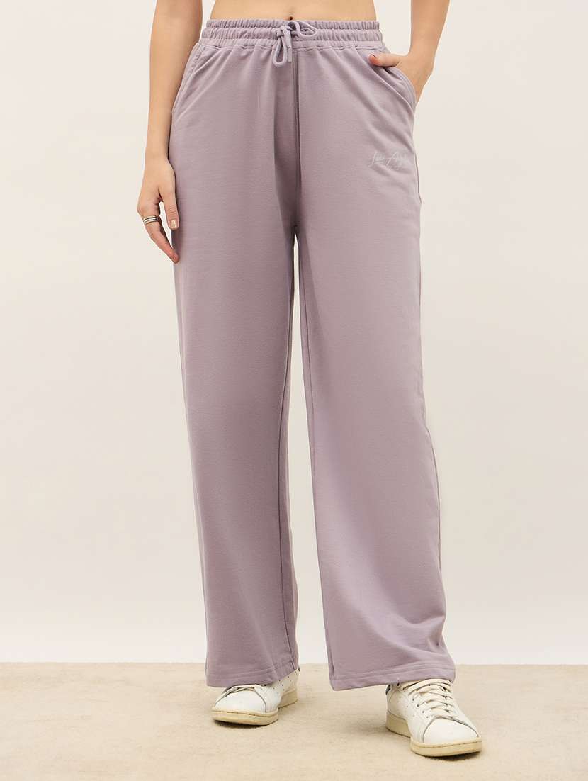 women solid high rise  track pant