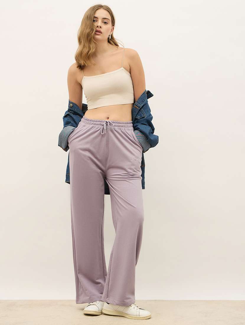 women solid high rise  track pant - 21971640 -  Standard Image - 3